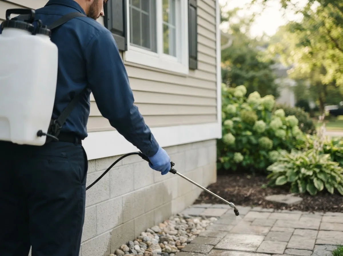 Pest control technician inspecting a home in Poland, NY